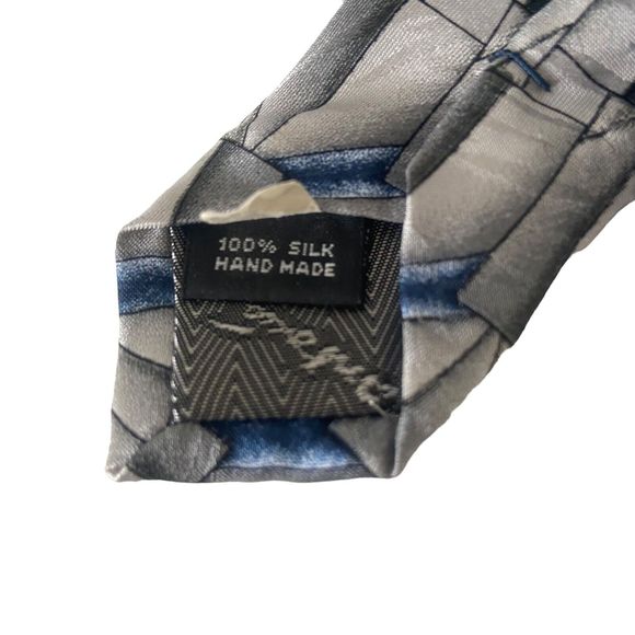 Antonia Collection Men's Fashionable 100% Silk Necktie Tie Grey Blue Geometric - Picture 5 of 7